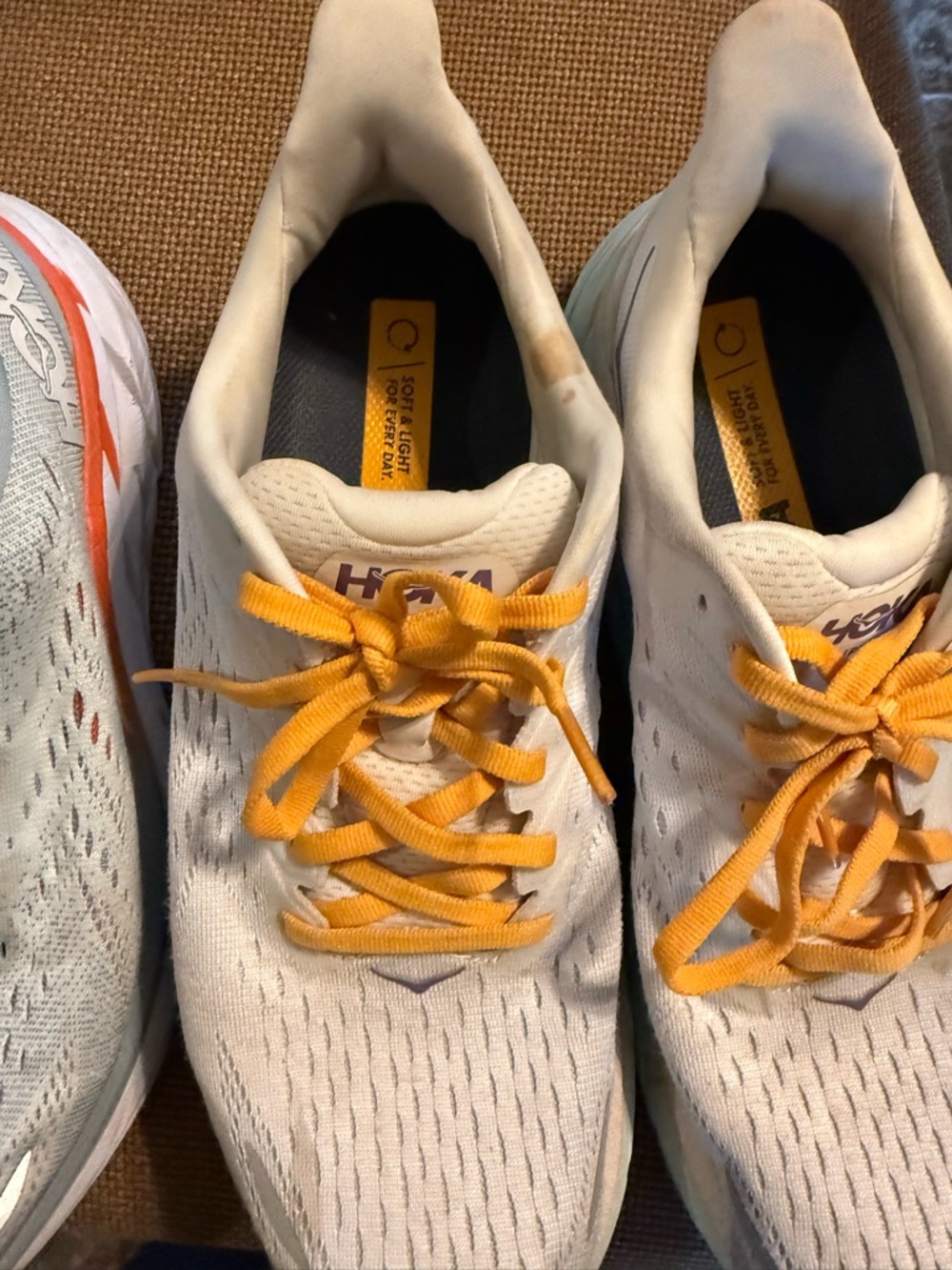 Two Pairs. HOKA Clifton 8 Sz 9 B Fair to good condition. Please look at pics. - Picture 3 of 4